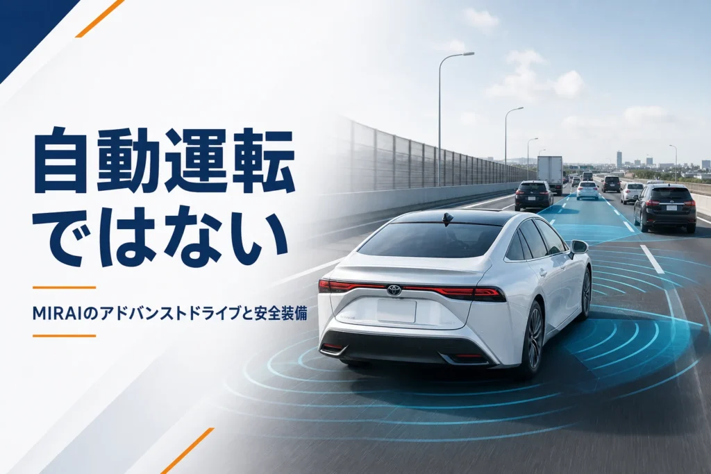 MIRAIのアドバンストドライブと安全装備を示したアイキャッチ