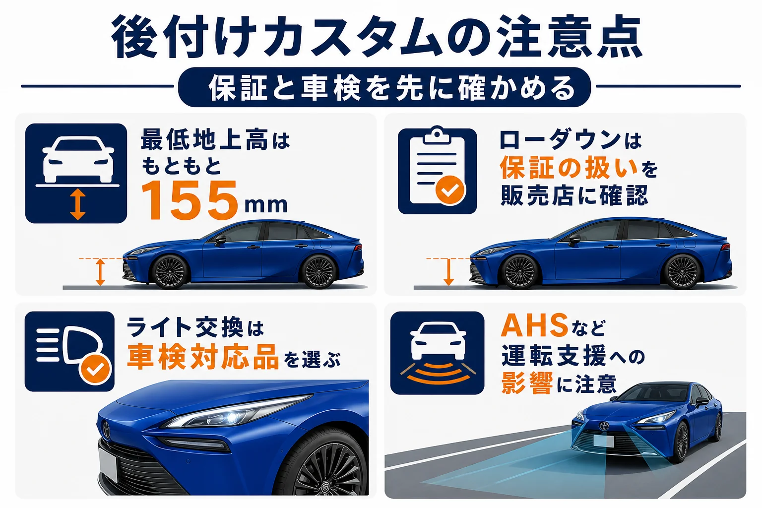 ローダウンとライト交換の注意点をまとめた図解