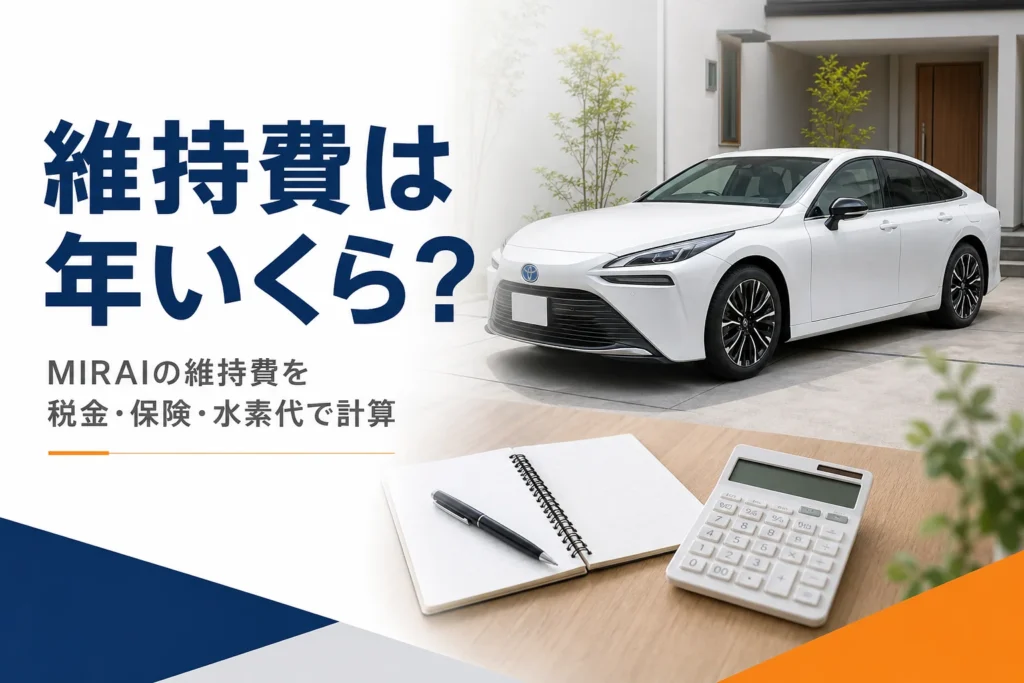 駐車場のMIRAIと年間維持費の見出し