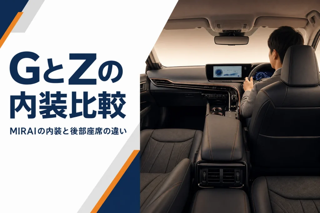 MIRAIの内装と後部座席の違いを示したアイキャッチ