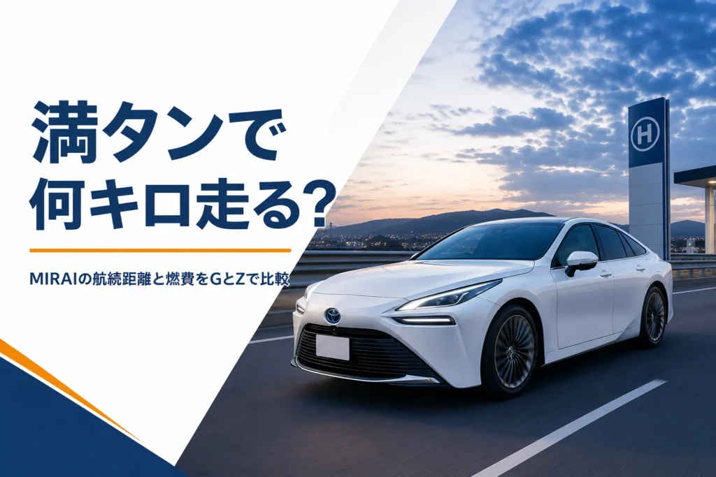 高速道路を走るMIRAIと航続距離の見出し
