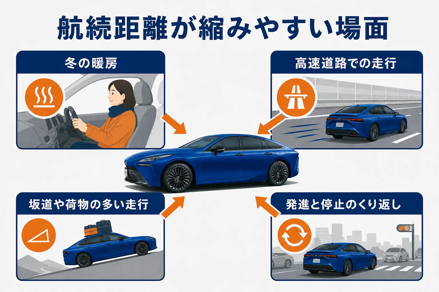 冬と高速で航続距離が縮む理由をまとめた図解