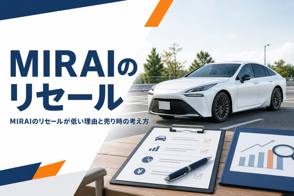 燃料電池車と査定書類が置かれたテーブル