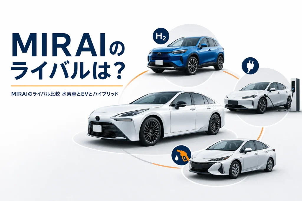 MIRAIと水素車・EV・ハイブリッドのライバルを並べたアイキャッチ