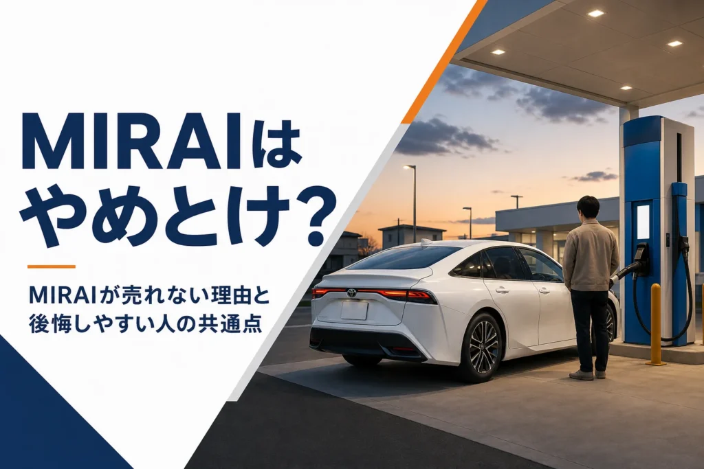 夕方の水素ステーションに停まる燃料電池セダン